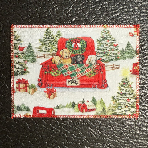 Christmas Dogs in a Red Truck