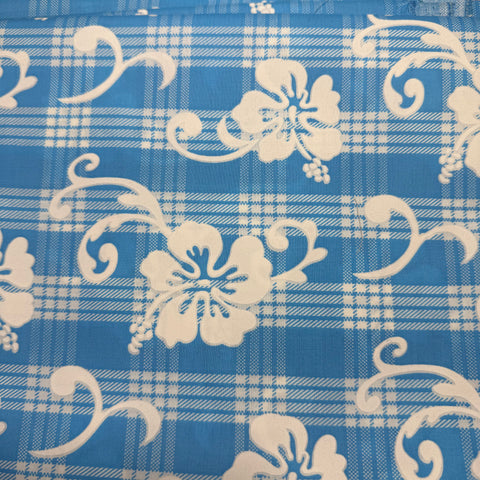 Hawaiian Palaka Print w/ Hibiscus Blue