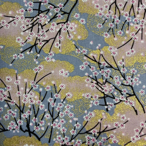 Japanese Cherry Blossom on Blue Gold