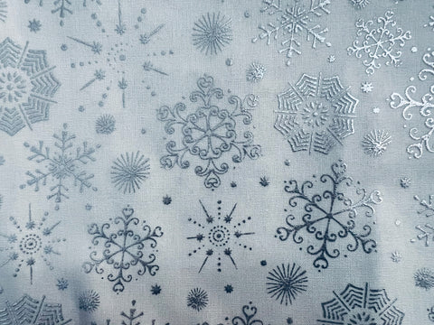 Metallic Silver Snowflakes on White
